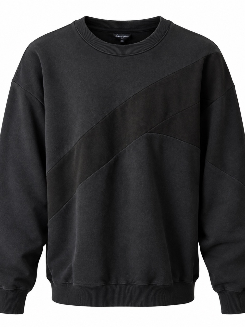 Sean John Men's 4XL Black Crewneck Sweatshirt Faux Suede Diagonal Panel Big & Ta